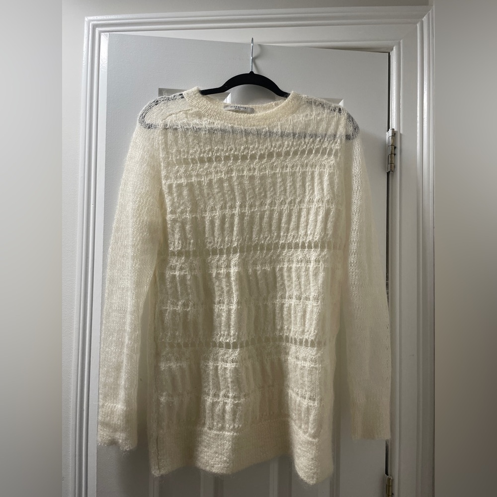 All Saints Cream Crew Neck Sweater with Textured Knit